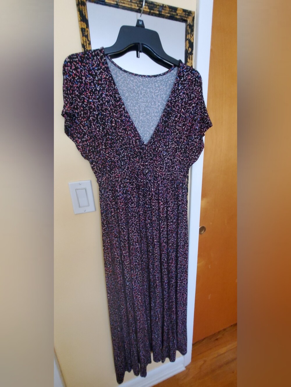 Women’s V-Neck Floral Maxi Dress in Black and Pink